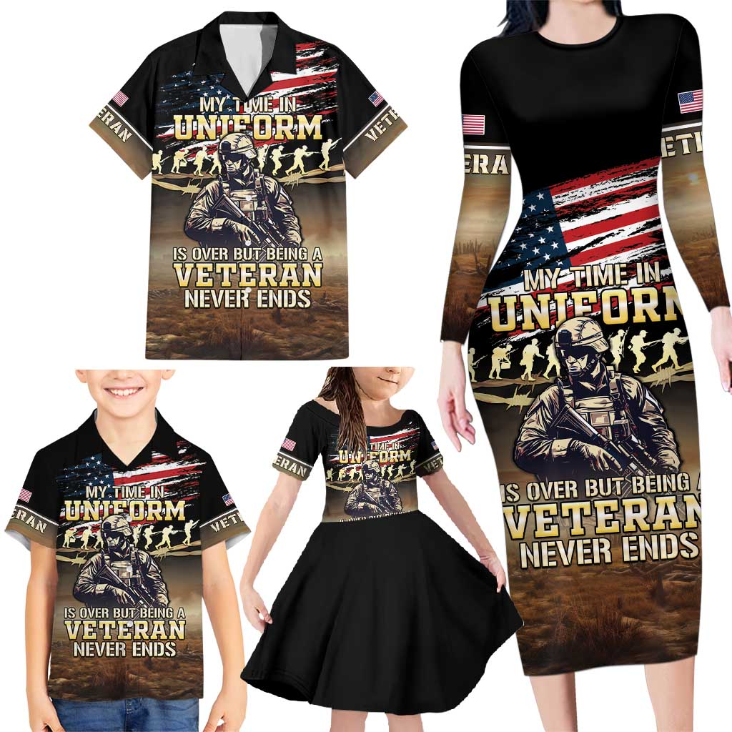 United States Veterans Day Family Matching Long Sleeve Bodycon Dress and Hawaiian Shirt Thank You Veterans Proud US Flag LT05 - Wonder Print Shop