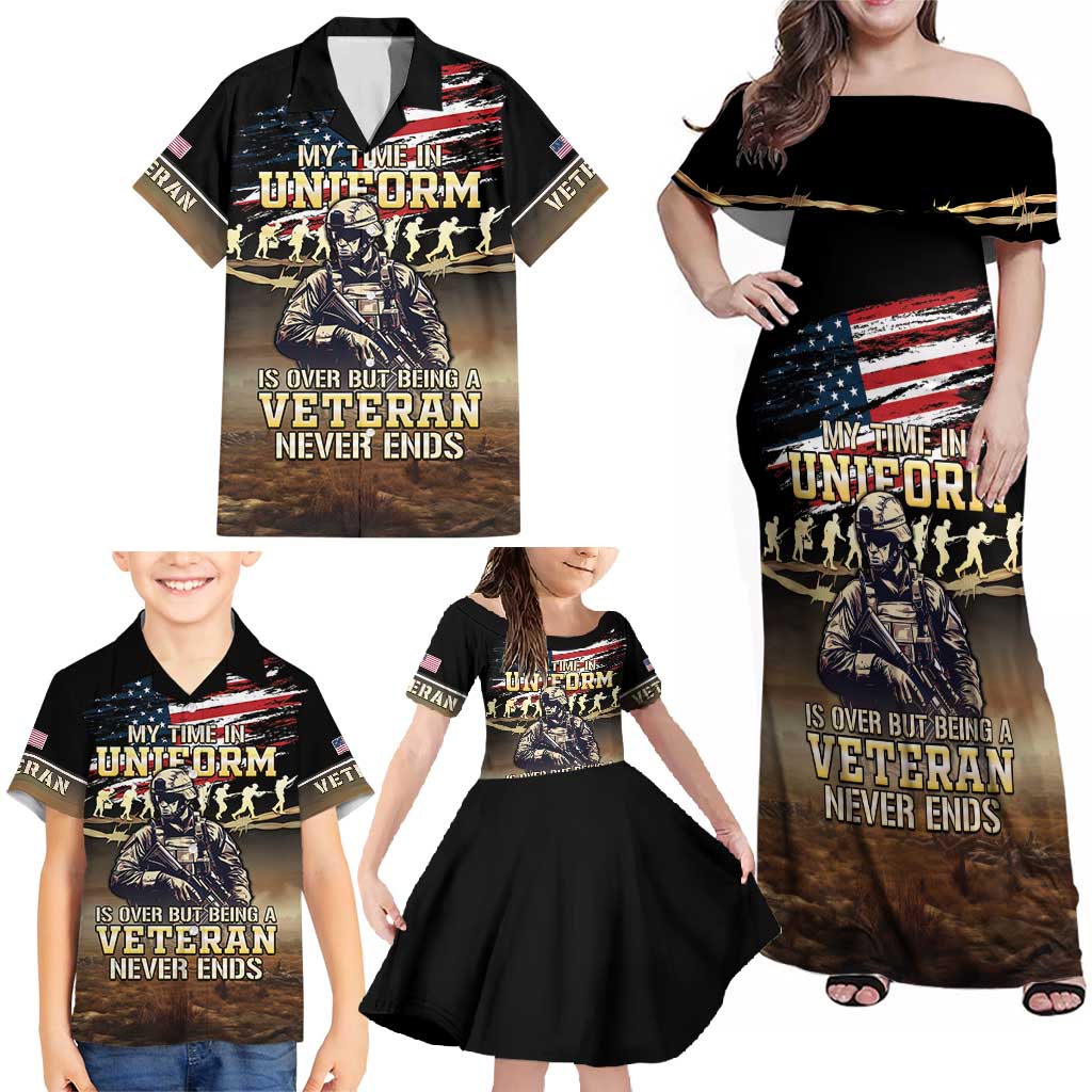 United States Veterans Day Family Matching Off Shoulder Maxi Dress and Hawaiian Shirt Thank You Veterans Proud US Flag LT05 - Wonder Print Shop