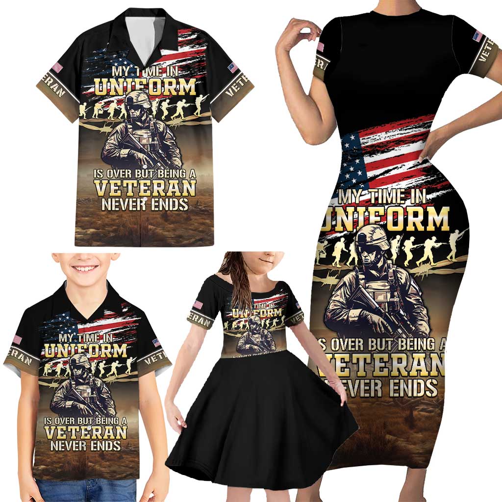 United States Veterans Day Family Matching Short Sleeve Bodycon Dress and Hawaiian Shirt Thank You Veterans Proud US Flag LT05 - Wonder Print Shop