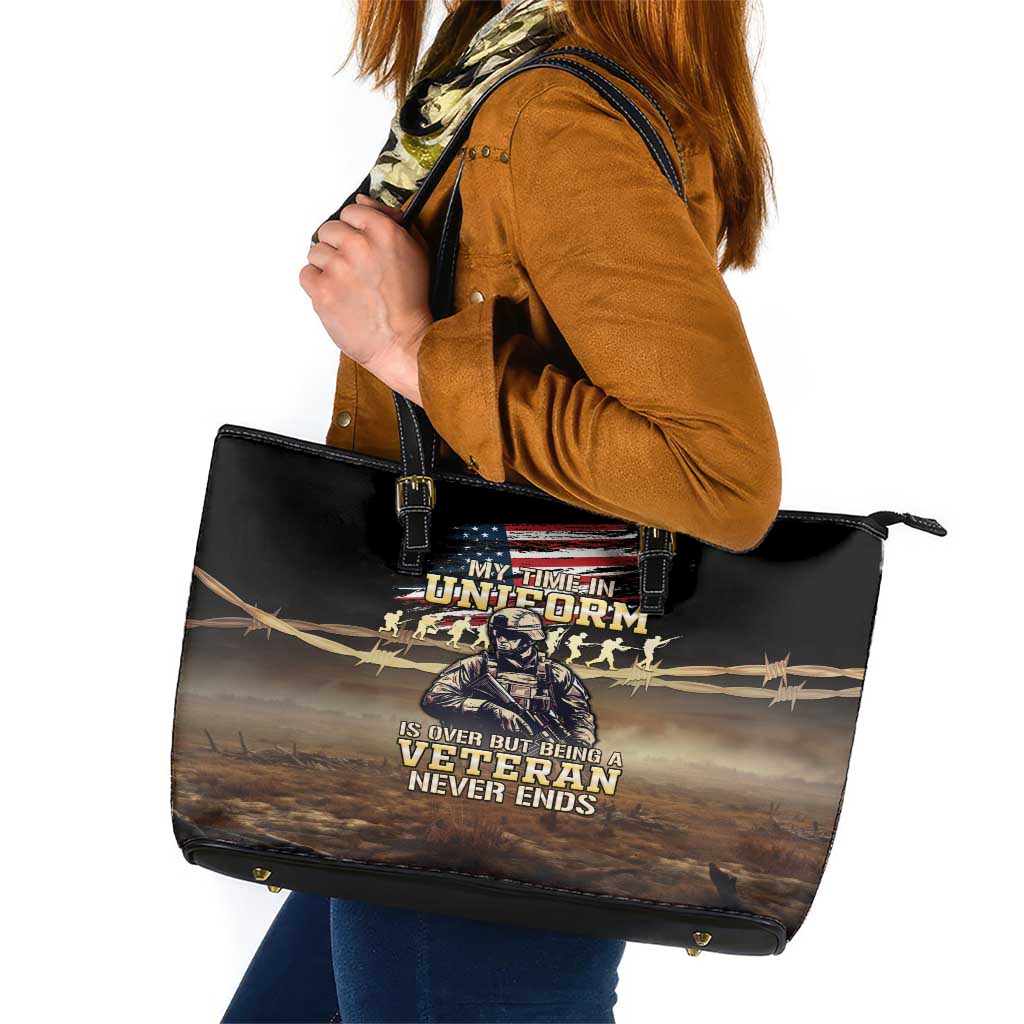 United States Veterans Day Leather Tote Bag Thank You Veterans Proud US Flag