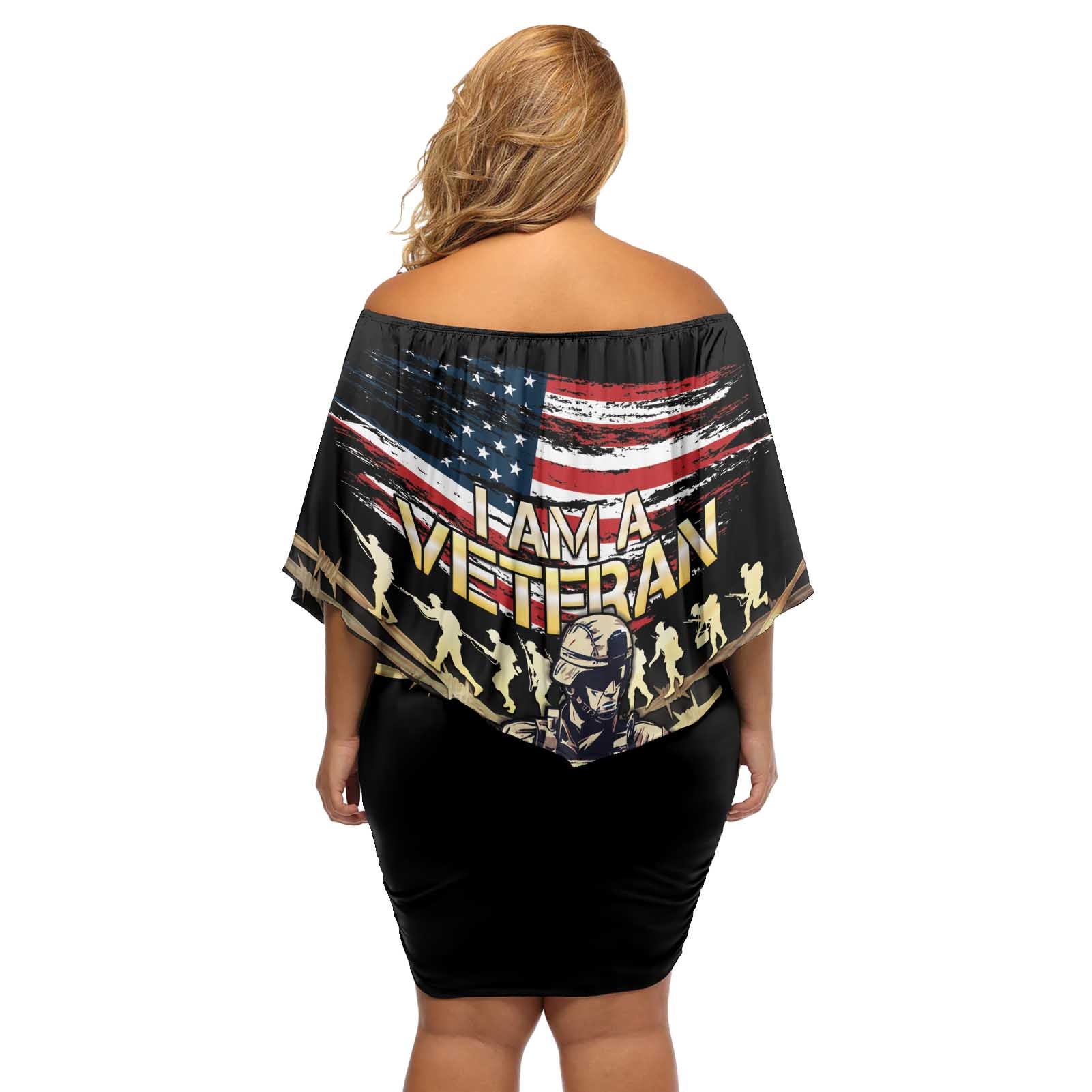 United States Veterans Day Off Shoulder Short Dress Thank You Veterans Proud US Flag LT05 - Wonder Print Shop