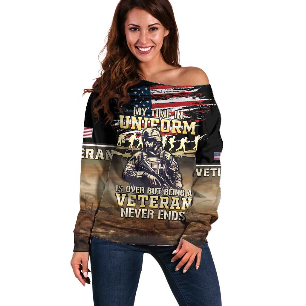 United States Veterans Day Off Shoulder Sweater Thank You Veterans Proud US Flag LT05 - Wonder Print Shop