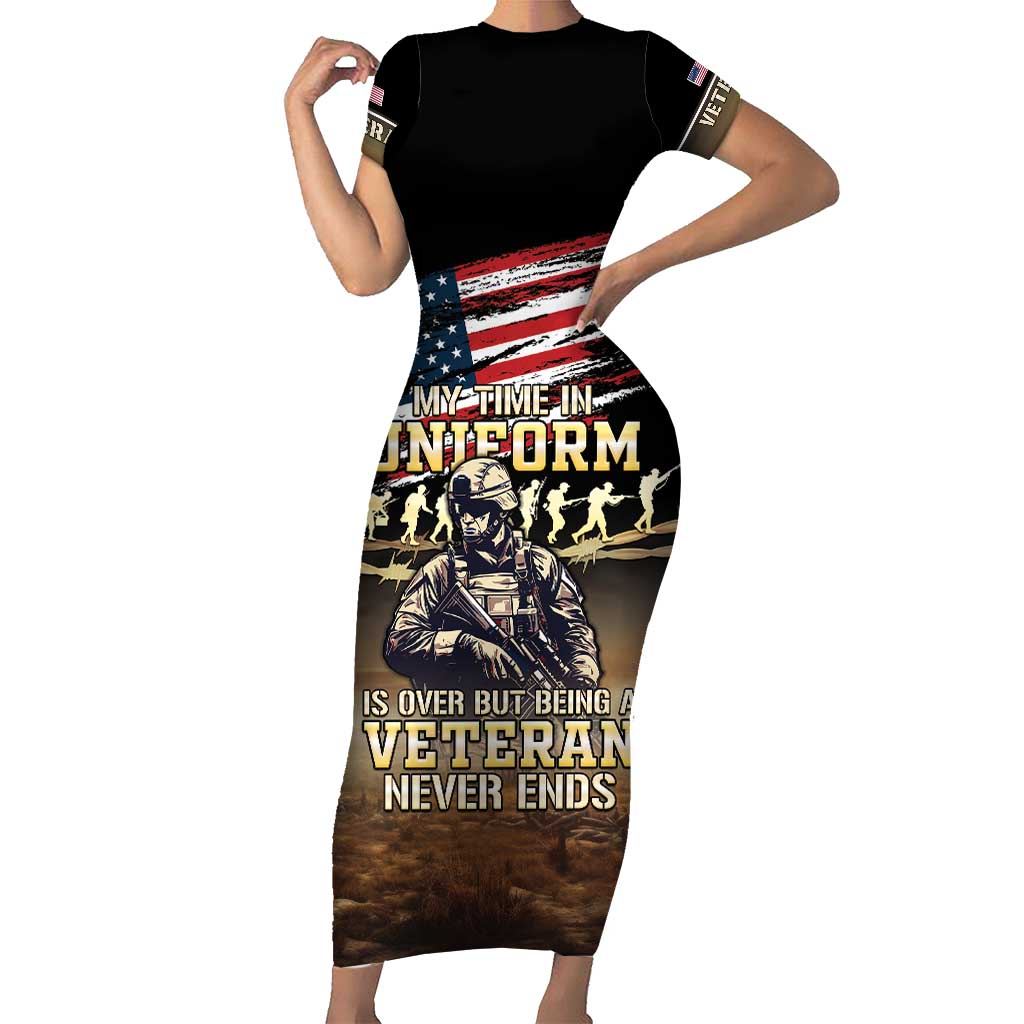 United States Veterans Day Short Sleeve Bodycon Dress Thank You Veterans Proud US Flag