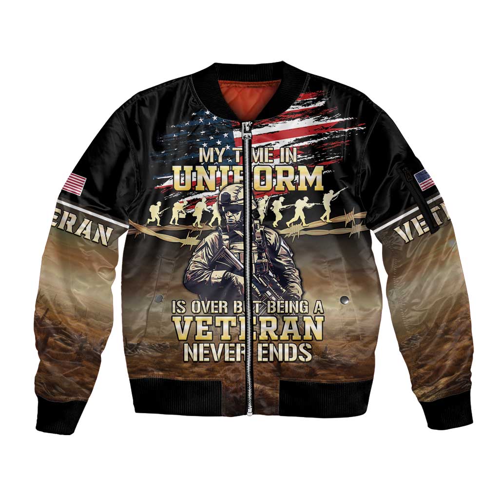 United States Veterans Day Sleeve Zip Bomber Jacket Thank You Veterans Proud US Flag