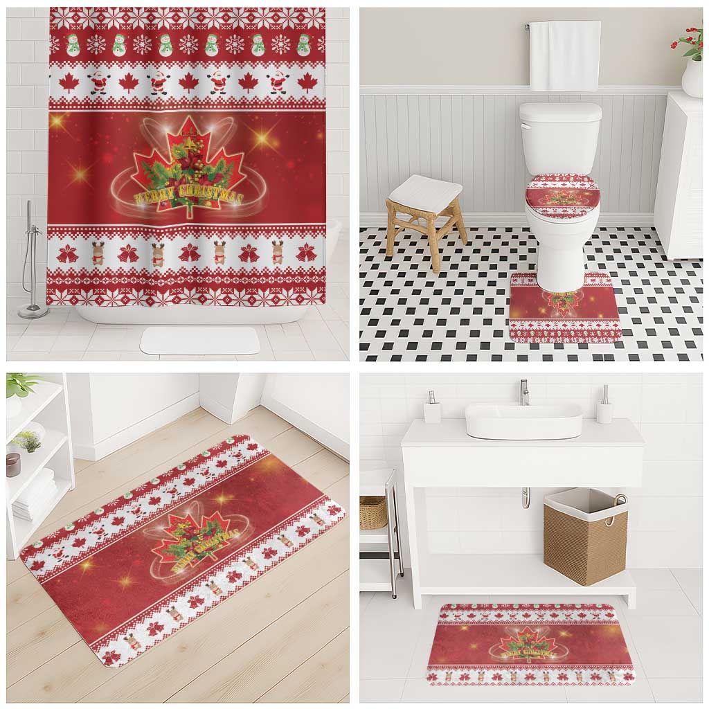 Merry Christmas Canada Bathroom Set Festive Maple Leaf Xmas - Wonder Print Shop