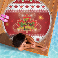 Merry Christmas Canada Beach Blanket Festive Maple Leaf Xmas - Wonder Print Shop