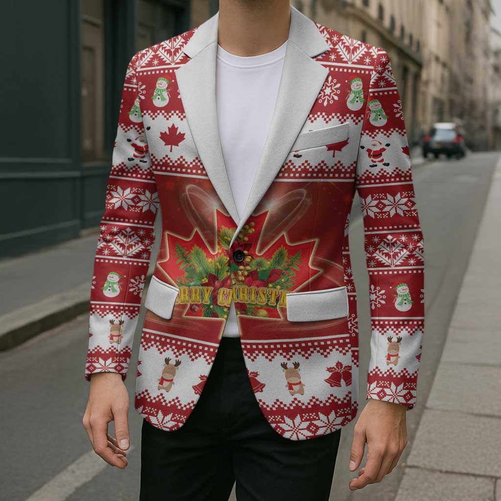 Merry Christmas Canada Blazer Festive Maple Leaf Xmas - Wonder Print Shop