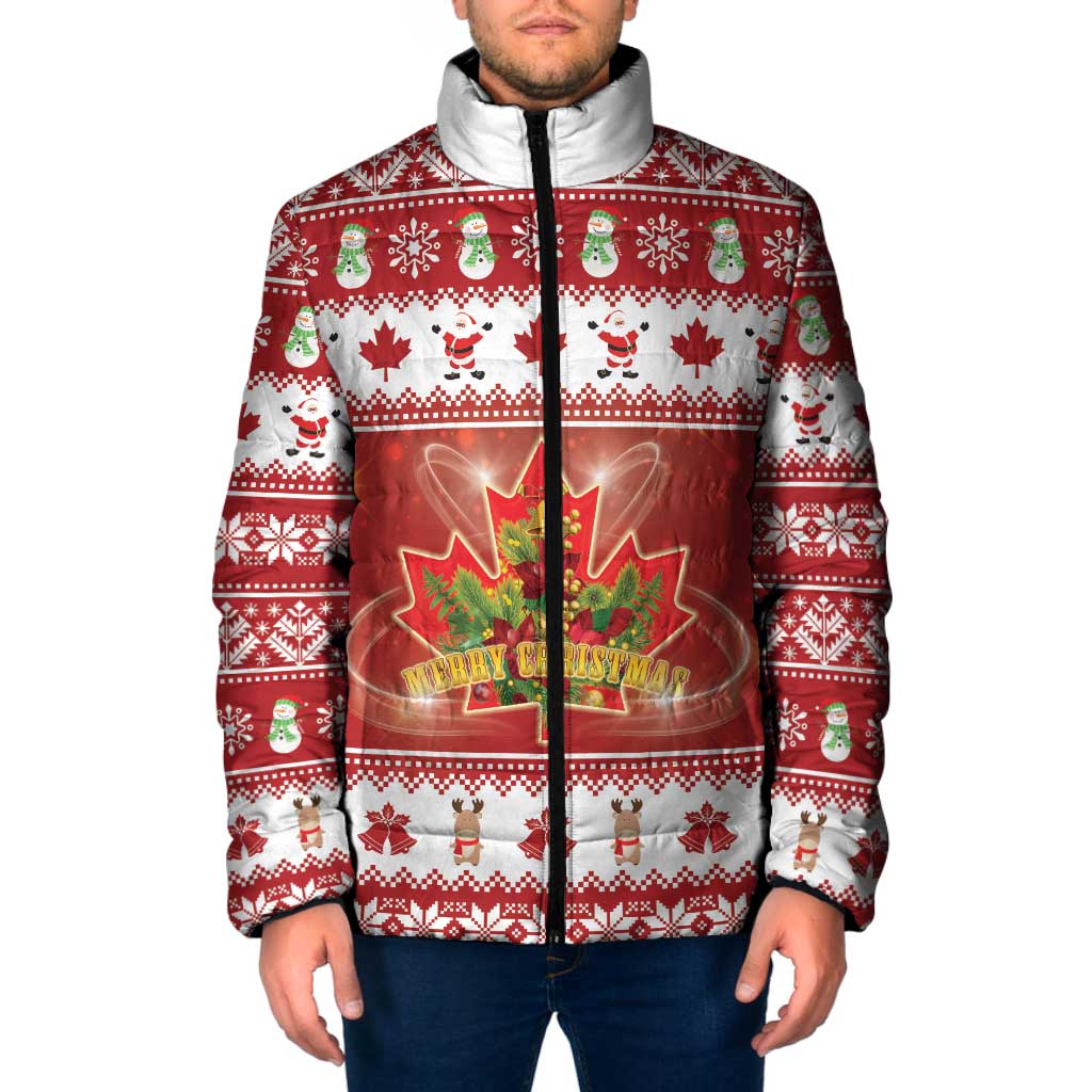 Merry Christmas Canada Padded Jacket Festive Maple Leaf Xmas - Wonder Print Shop