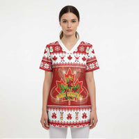 Merry Christmas Canada Scrub Top Festive Maple Leaf Xmas - Wonder Print Shop