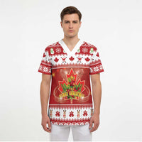 Merry Christmas Canada Scrub Top Festive Maple Leaf Xmas - Wonder Print Shop