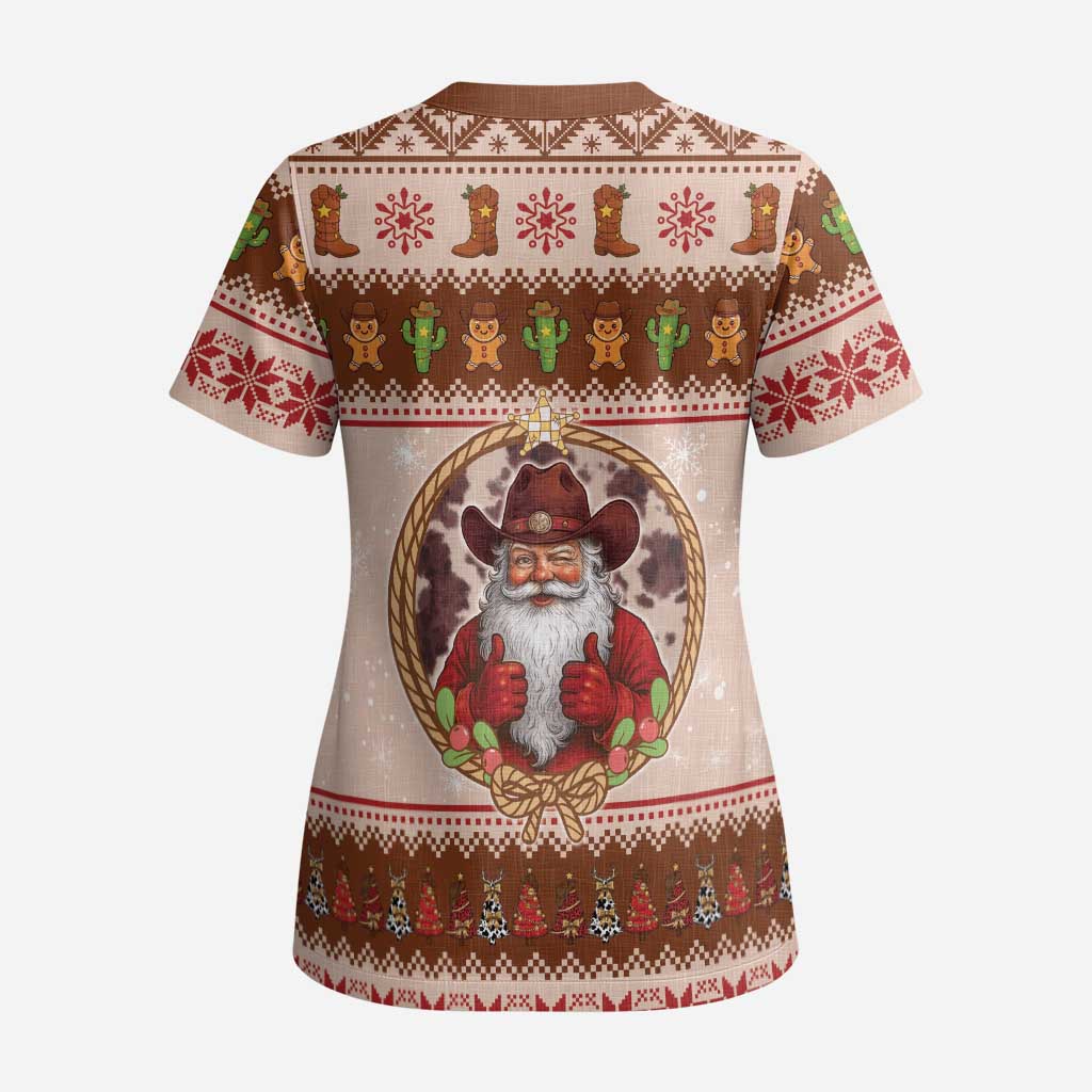 Howdy Christmas Scrub Top Cowboy Santa Western Xmas - Wonder Print Shop