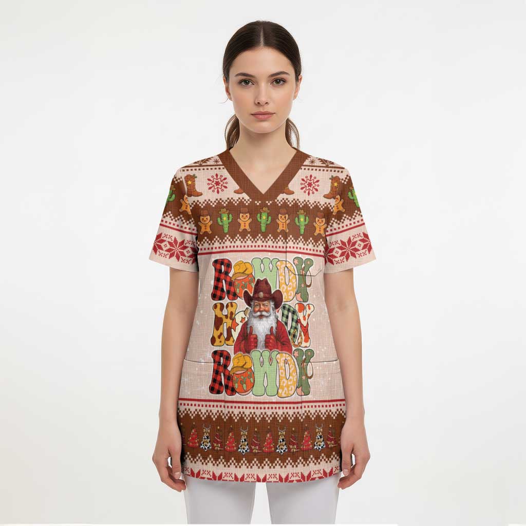Howdy Christmas Scrub Top Cowboy Santa Western Xmas - Wonder Print Shop