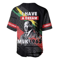 Black baseball jersey with MLK 1963 back print featuring “I Have a Dream” quote