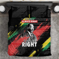 Black bedding set with two pillow shams, Martin Luther King portrait, “ALWAYS RIGHT” text