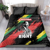 Black bedding set with two shams showing “The time is ALWAYS RIGHT” and MLK portrait