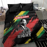 Black comforter with MLK portrait and “do what is RIGHT” text, two matching pillow shams