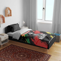 Black duvet bedding set with MLK portrait and “ALWAYS RIGHT” text on multicolor brush strokes