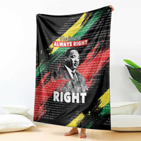 Black MLK legacy blanket featuring Martin Luther King Jr portrait, “ALWAYS RIGHT” and “RIGHT”