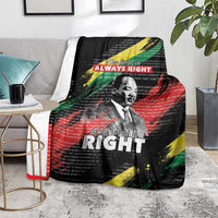 Black MLK legacy blanket on sofa with Martin Luther King Jr portrait and “ALWAYS RIGHT”