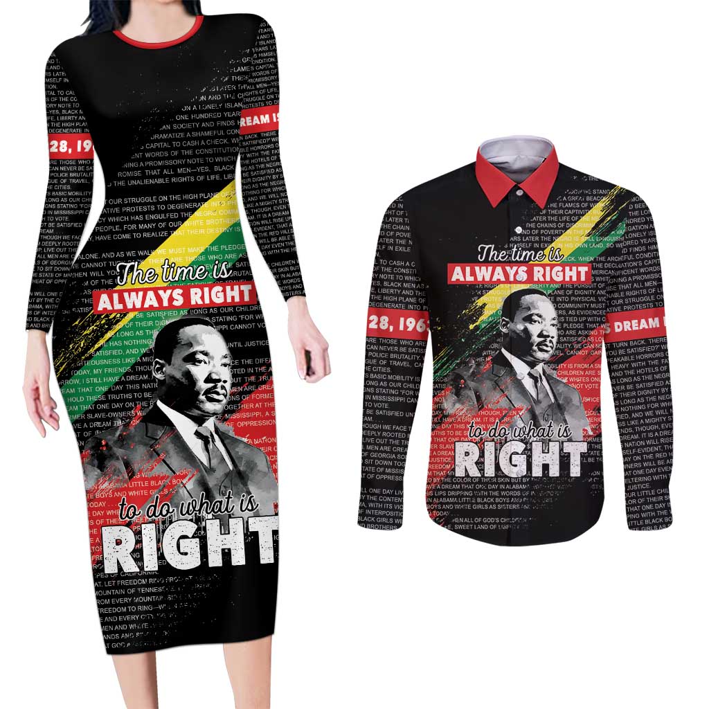 MLK Honoring The Legacy Couples Matching Long Sleeve Bodycon Dress and Long Sleeve Button Shirt Black Version LT05 - Wonder Print Shop