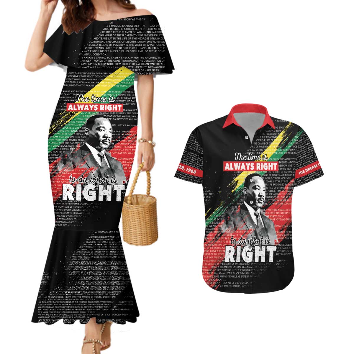 MLK Honoring The Legacy Couples Matching Mermaid Dress and Hawaiian Shirt Black Version LT05 - Wonder Print Shop