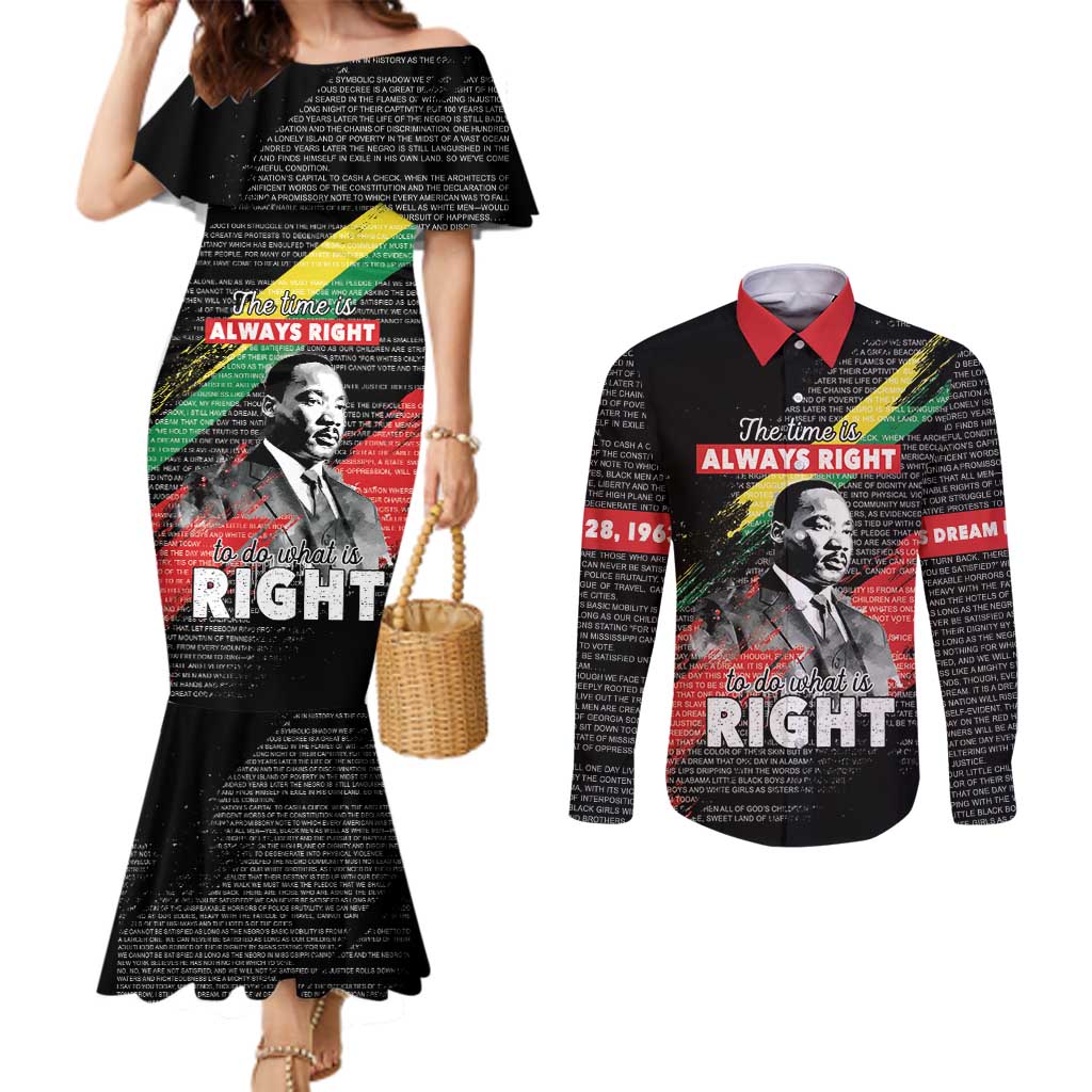 MLK Honoring The Legacy Couples Matching Mermaid Dress and Long Sleeve Button Shirt Black Version