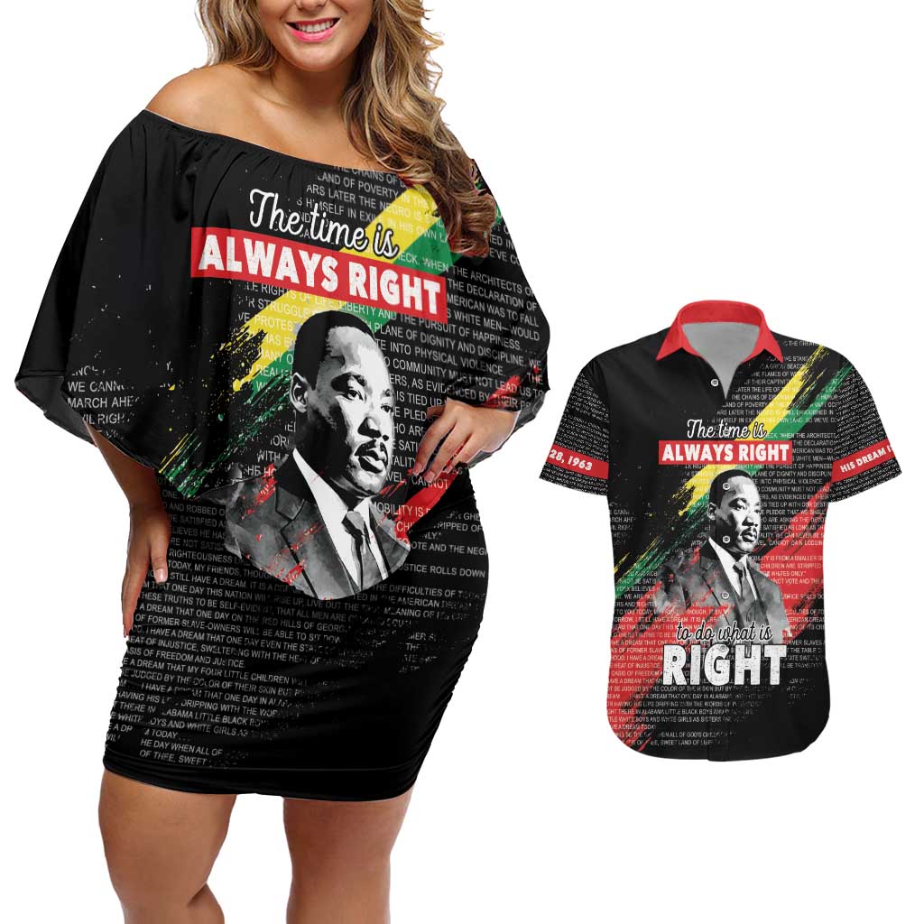 MLK Honoring The Legacy Couples Matching Off Shoulder Short Dress and Hawaiian Shirt Black Version LT05 - Wonder Print Shop