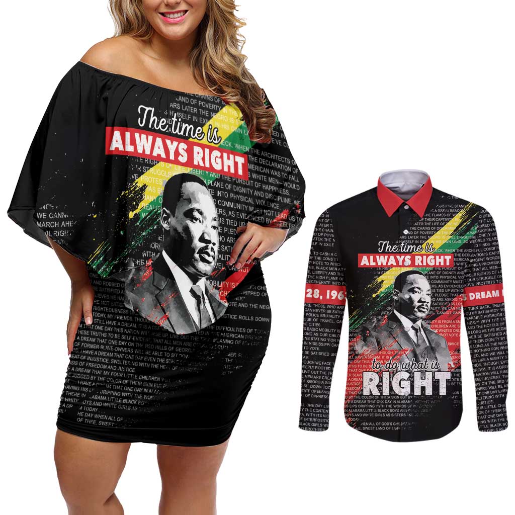 MLK Honoring The Legacy Couples Matching Off Shoulder Short Dress and Long Sleeve Button Shirt Black Version LT05 - Wonder Print Shop