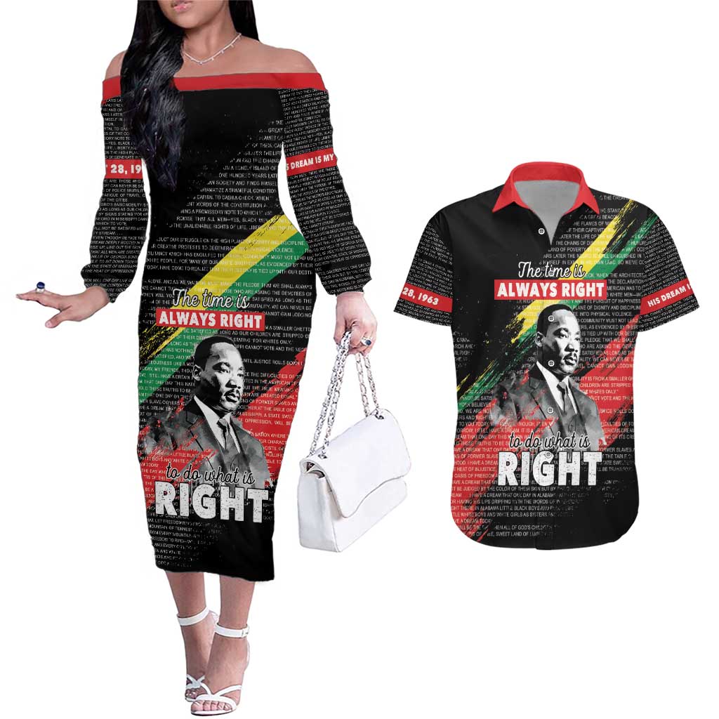 MLK Honoring The Legacy Couples Matching Off The Shoulder Long Sleeve Dress and Hawaiian Shirt Black Version LT05 - Wonder Print Shop