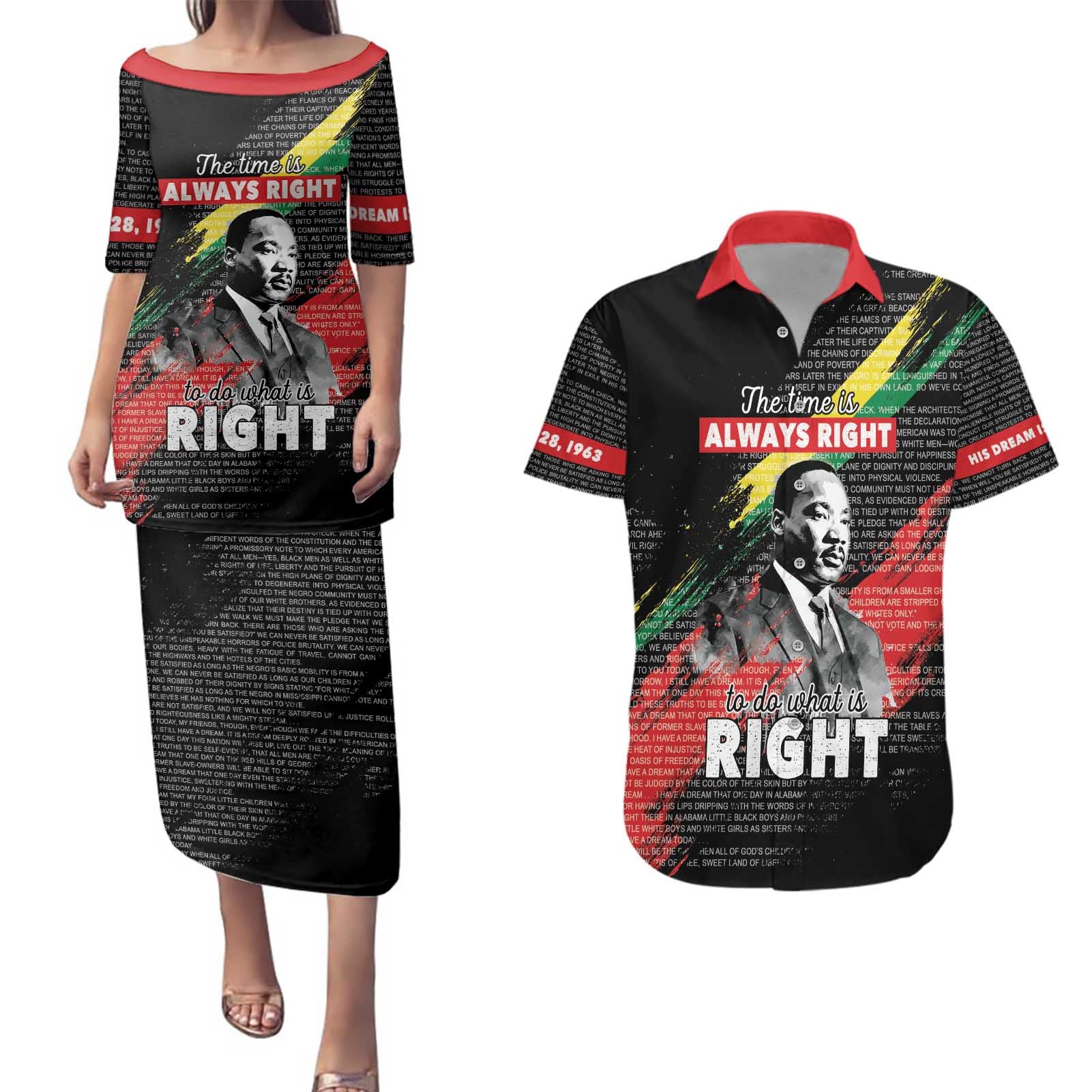 MLK Honoring The Legacy Couples Matching Puletasi and Hawaiian Shirt Black Version LT05 - Wonder Print Shop