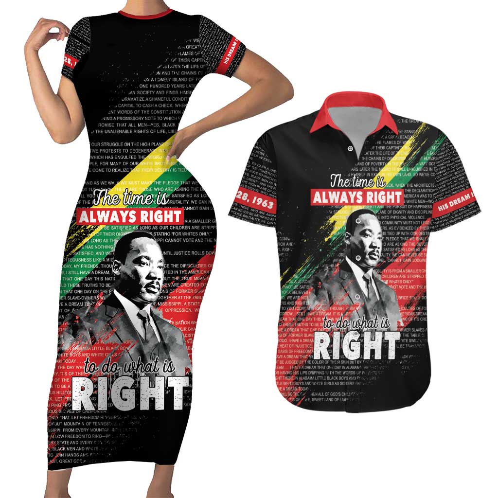 MLK Honoring The Legacy Couples Matching Short Sleeve Bodycon Dress and Hawaiian Shirt Black Version LT05 - Wonder Print Shop