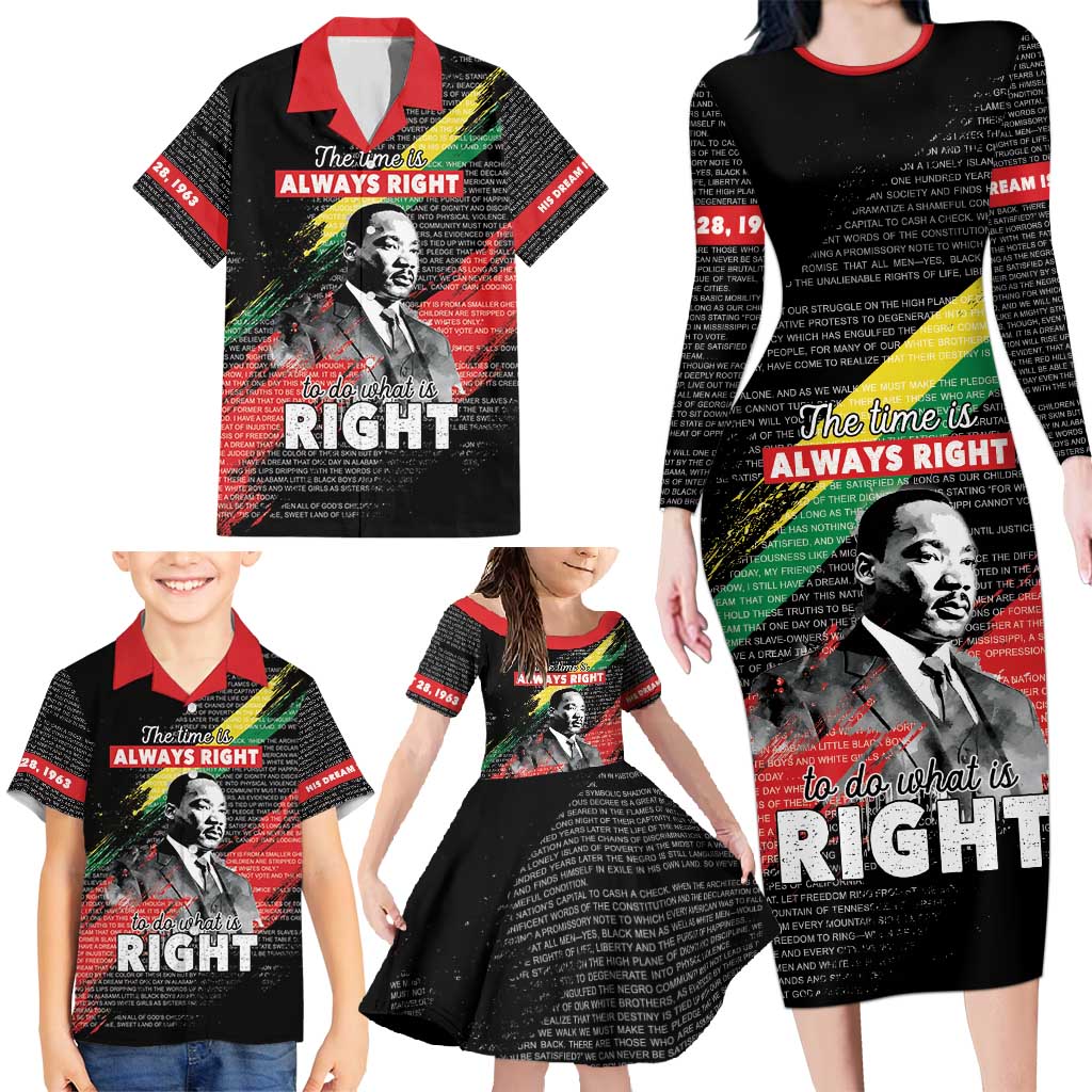 MLK Honoring The Legacy Family Matching Long Sleeve Bodycon Dress and Hawaiian Shirt Black Version LT05 - Wonder Print Shop