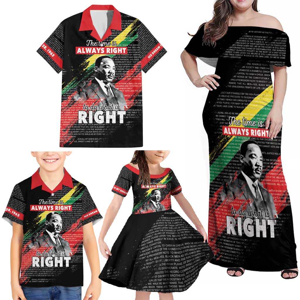 MLK Honoring The Legacy Family Matching Off Shoulder Maxi Dress and Hawaiian Shirt Black Version LT05 - Wonder Print Shop