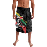 Black MLK graphic drawstring shorts with colorful I Have a Dream print