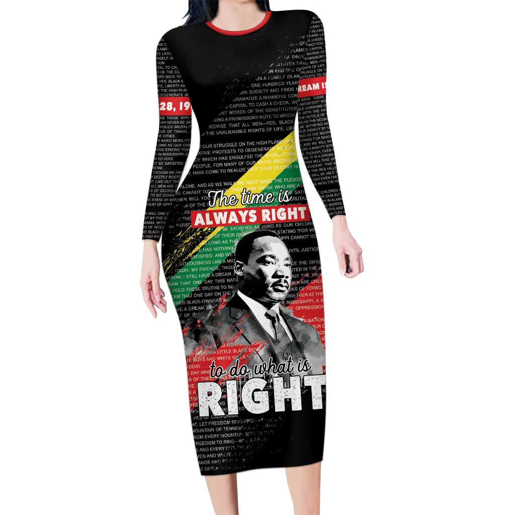 MLK Honoring The Legacy Long Sleeve Bodycon Dress Black Version LT05 - Wonder Print Shop