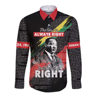 Black long-sleeve button shirt with red collar and MLK1963 Dream graphic front