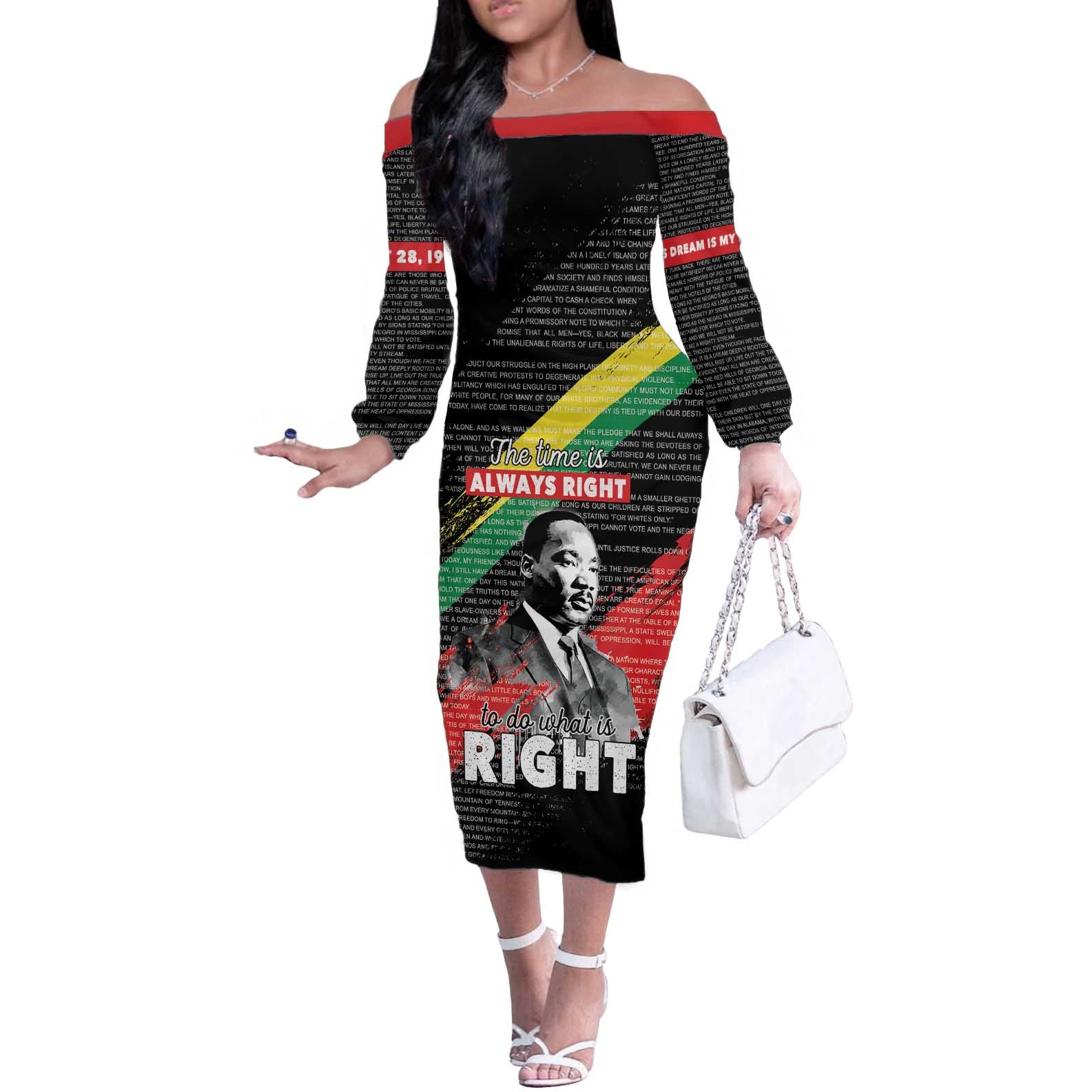 MLK Honoring The Legacy Off The Shoulder Long Sleeve Dress Black Version LT05 - Wonder Print Shop