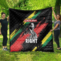 Black MLK quilt with diamond quilting, MLK portrait, and multicolor diagonal graphic stripes
