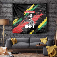 Black MLK tribute tapestry with multicolor strokes and Martin Luther King Jr portrait