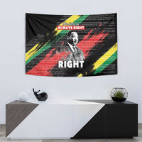 Black tapestry with MLK portrait, rainbow paint streaks, and 'Do what is RIGHT' lettering