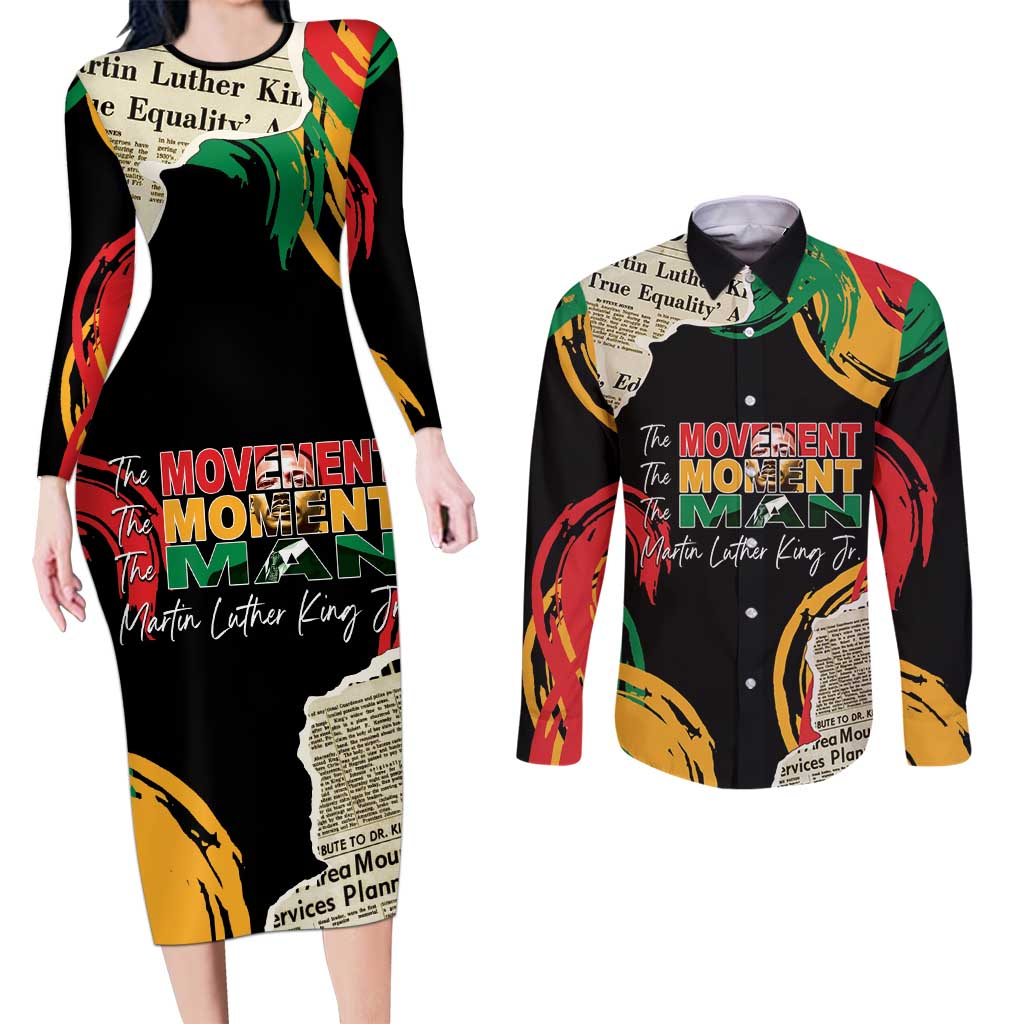 Remembering The Legacy Of MLK Couples Matching Long Sleeve Bodycon Dress and Long Sleeve Button Shirt LT05 - Wonder Print Shop