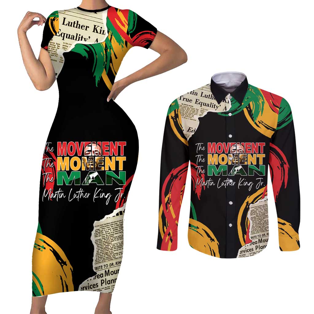 Remembering The Legacy Of MLK Couples Matching Short Sleeve Bodycon Dress and Long Sleeve Button Shirt LT05 - Wonder Print Shop