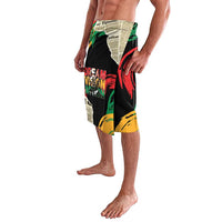 Black lava lava sarong with bold multicolor typography and face graphics