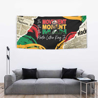 Black MLK legacy tapestry with colorful graphic print and newspapers-style collage