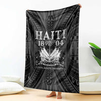Black blanket standing upright, “HAITI 1804” lettering and central crest illustration