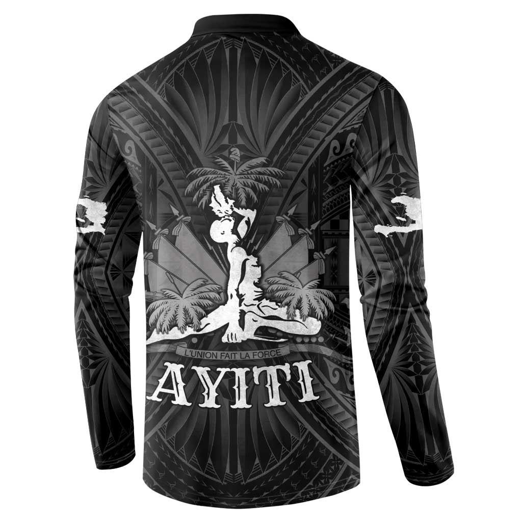 Black button-up sweatshirt with long sleeves and large back graphic