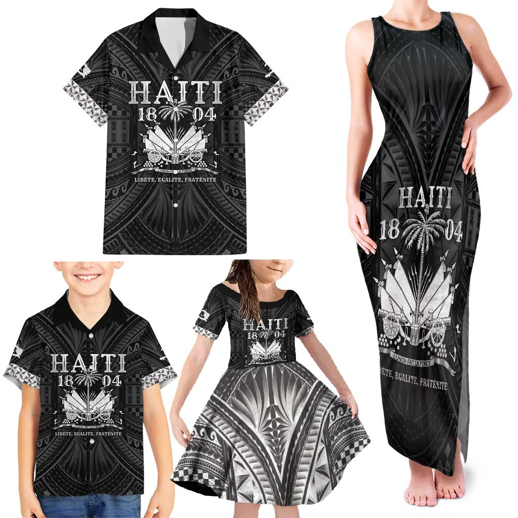 Haiti 1804 Family Matching Tank Maxi Dress and Hawaiian Shirt Polynesian Silver Neg Maron LT05 - Wonder Print Shop