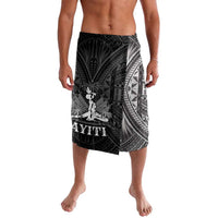 Men's lavalava-style shorts, black with silver-gray Polynesian tribal print