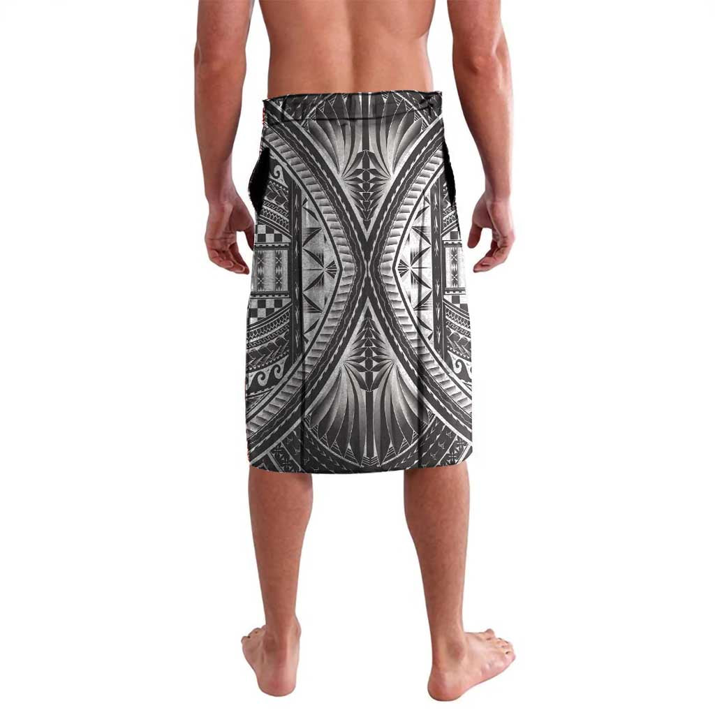 Men's lavalava-style shorts, black with silver-gray geometric tribal panel