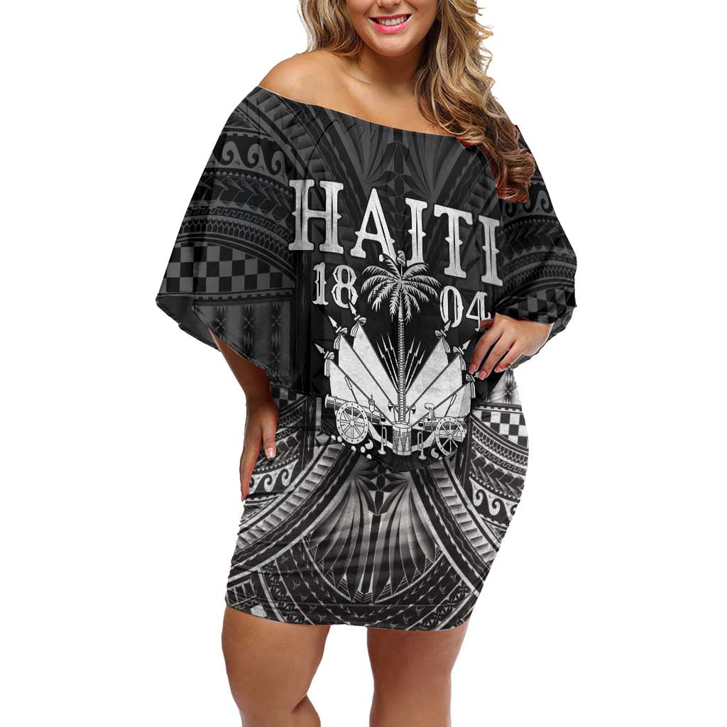 Haiti 1804 Off Shoulder Short Dress Polynesian Silver Neg Maron LT05 - Wonder Print Shop